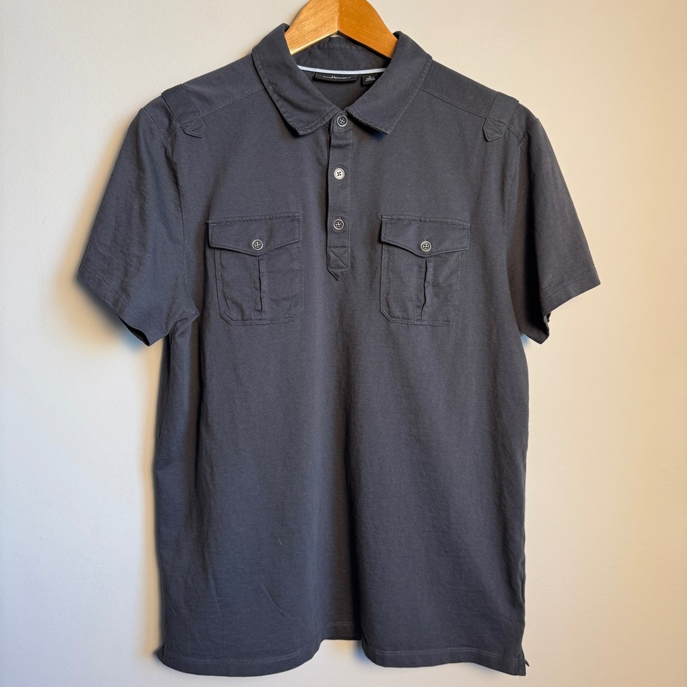 Marc Anthony Mens Charcoal Gray Short Sleeve Pocket Polo Shirt Size Large Preppy